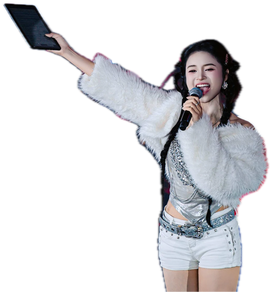Nga Lyna raising her tablet while hosting Audition Dancing in Glory, the 20th anniversary event